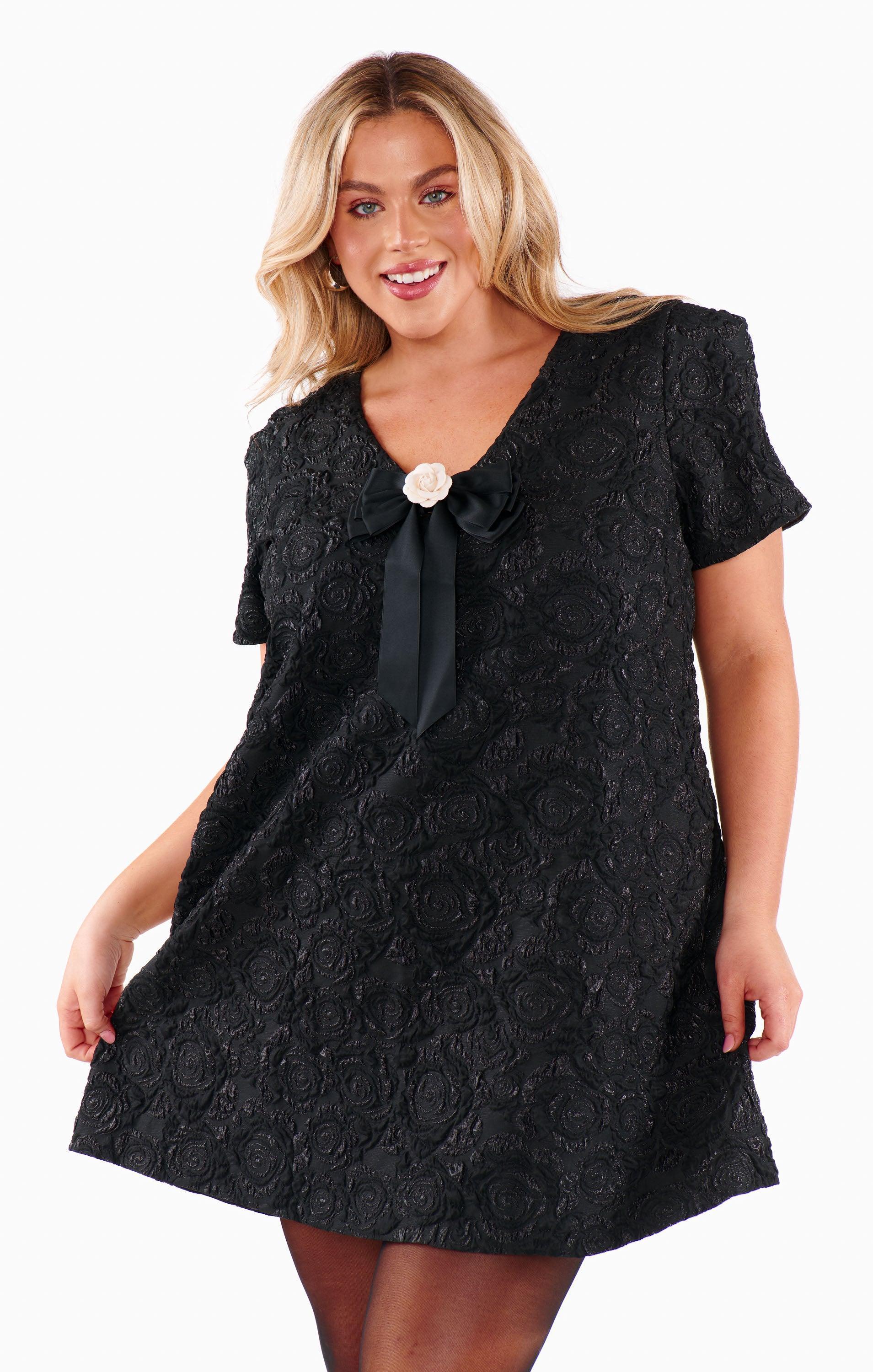 Jeannette Dress ~ Black Blooms Jacquard Product Image