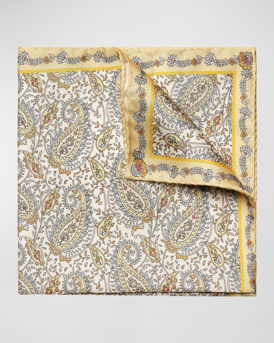 Men's Paisley-Print Tussah Silk Pocket Square Product Image