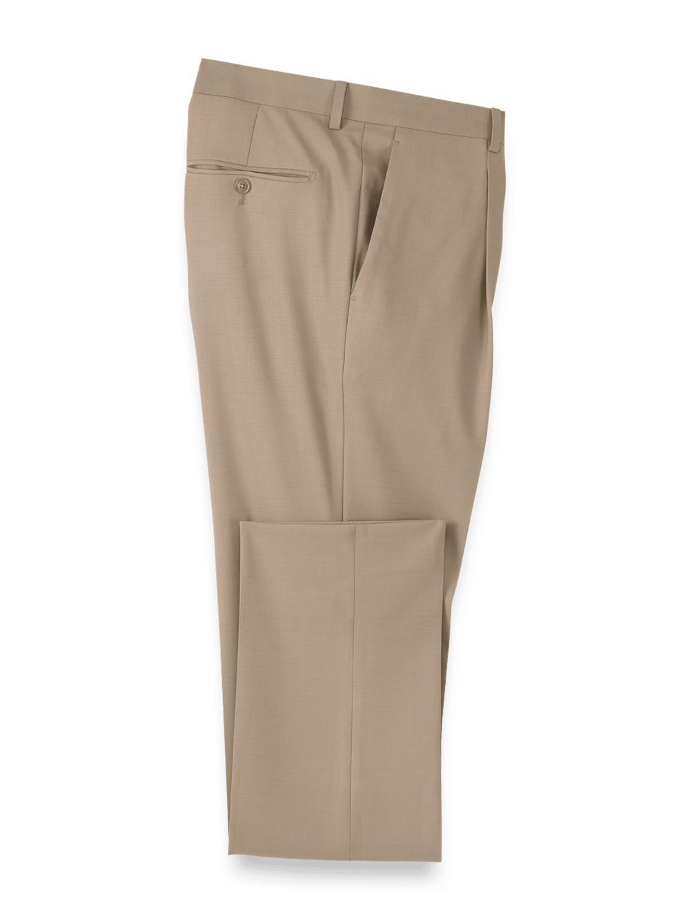 Wool Stretch Bengaline Pleated Suit Pants - Light Tan Product Image