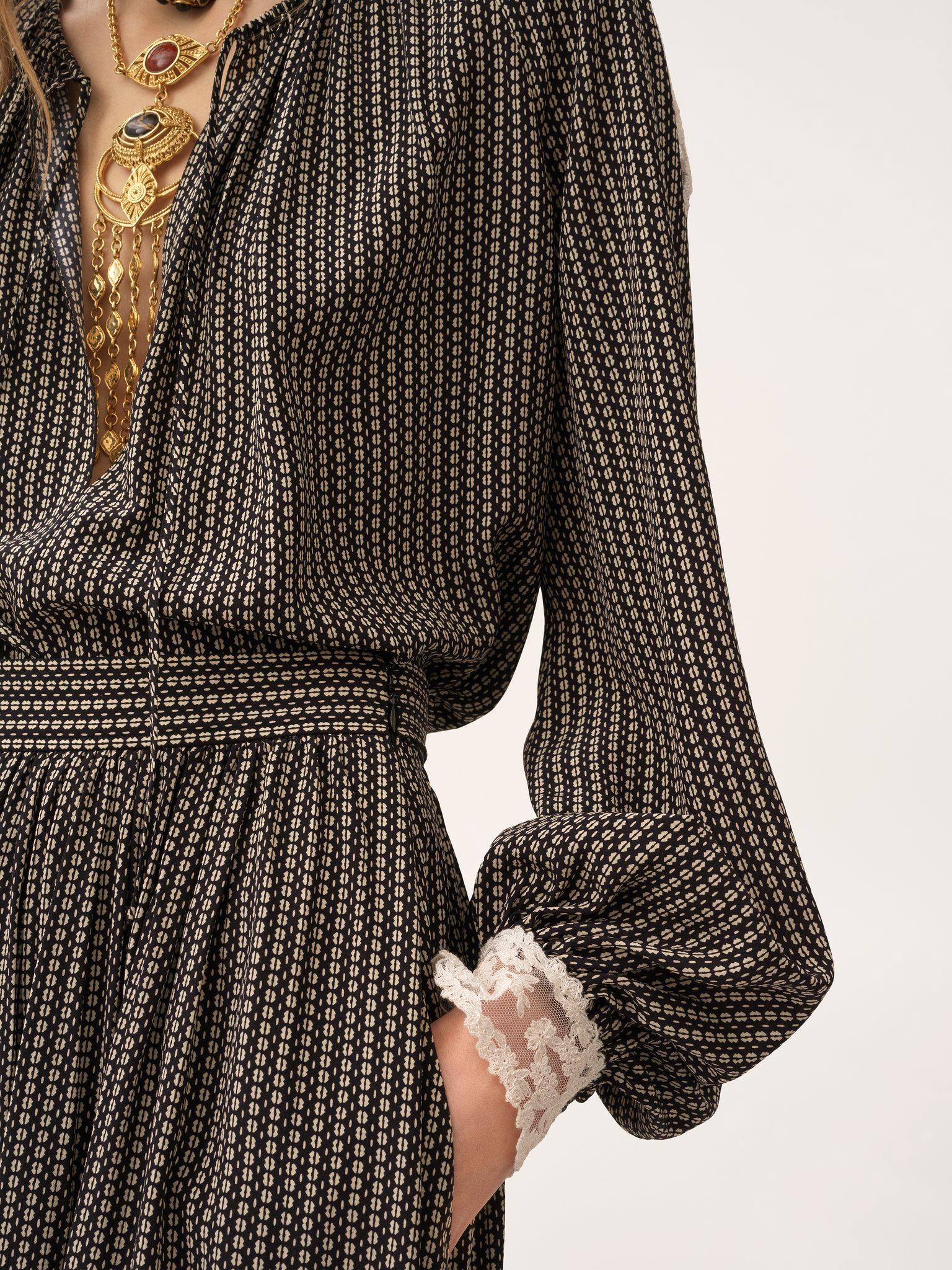 Gathered midi skirt in crêpe de chine Product Image