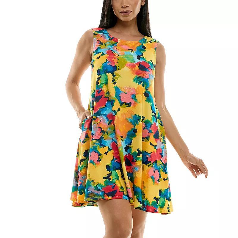 Womens Nina Leonard Floral Swing Dress Blue Print Product Image