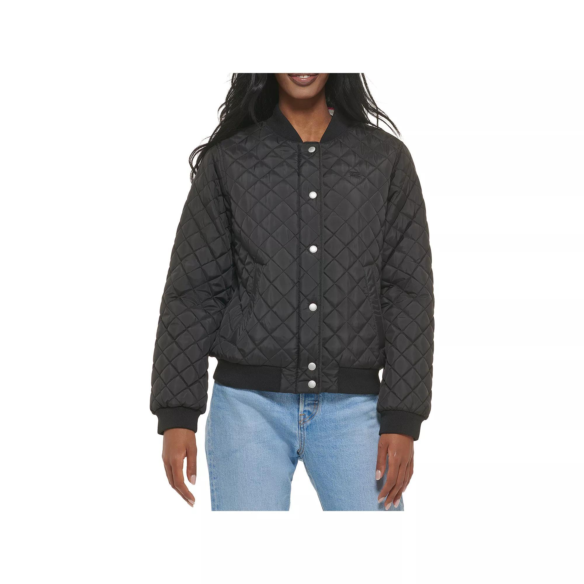 Women's Levi's® Diamond Quilted Bomber Jacket with Sherpa Lining, Size: Medium, Black Product Image