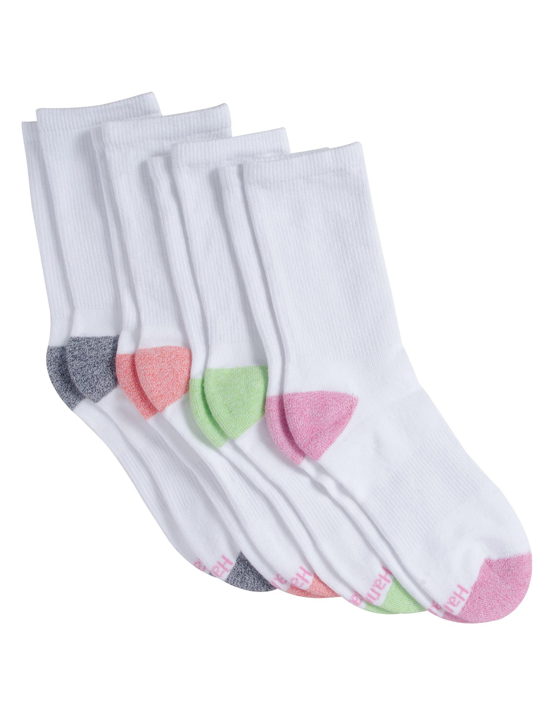 Hanes Comfort Fit Womens Crew Socks, 4-Pairs Black/Pink 5-9 Product Image