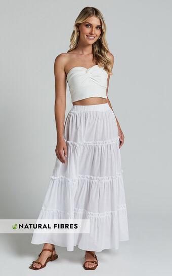 Aeonium Maxi Skirt - Cotton Elasticated Waist Tiered Skirt in Off White Product Image