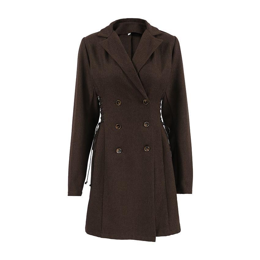 Lapel Collar Plain Tie Side Double-Breasted Mini A-Line Blazer Dress Product Image