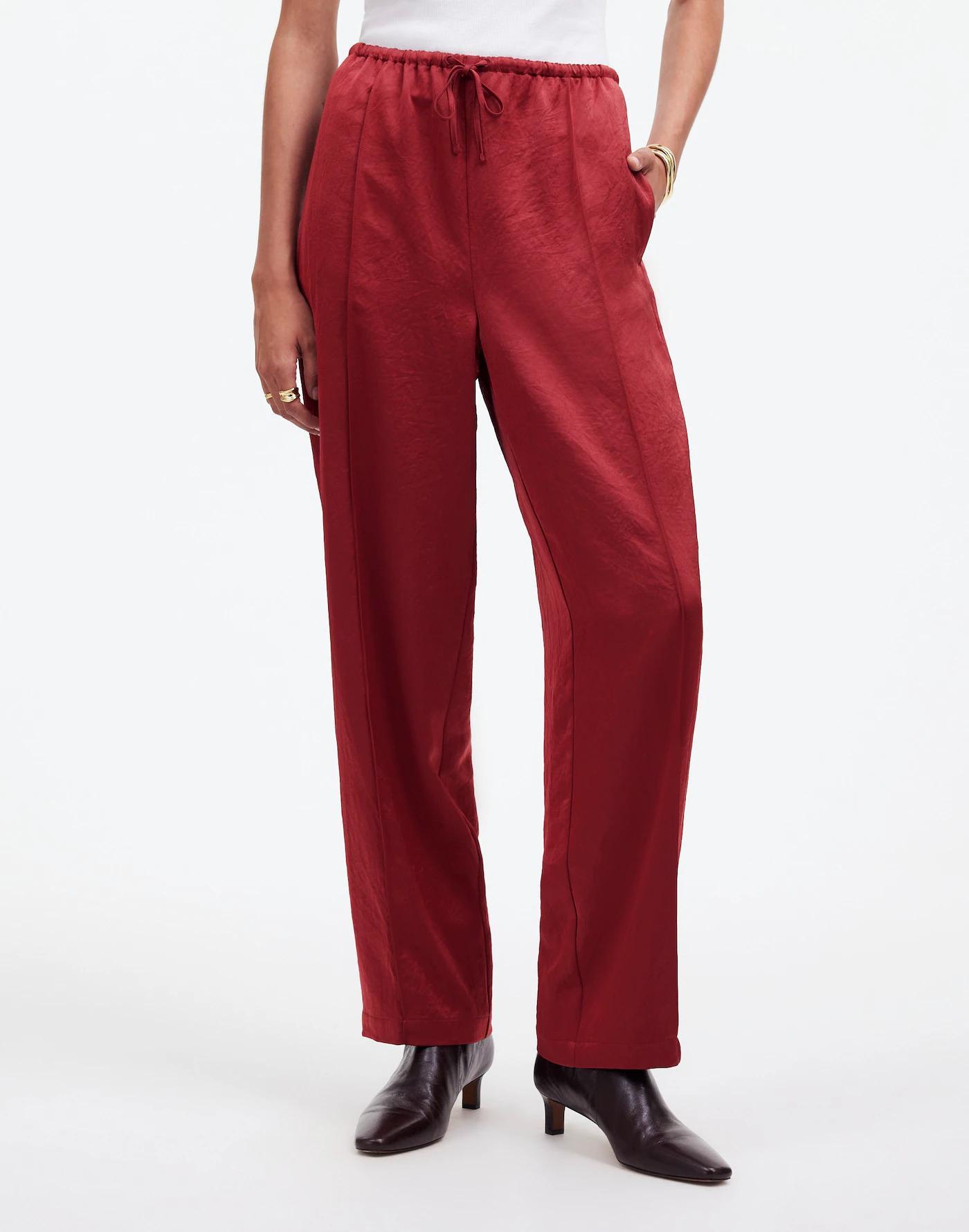 Pintucked Slim Pull-On Pants in Satin Product Image