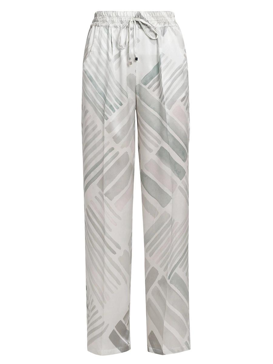 Womens Abstract Silk Drawstring Straight-Leg Pants Product Image