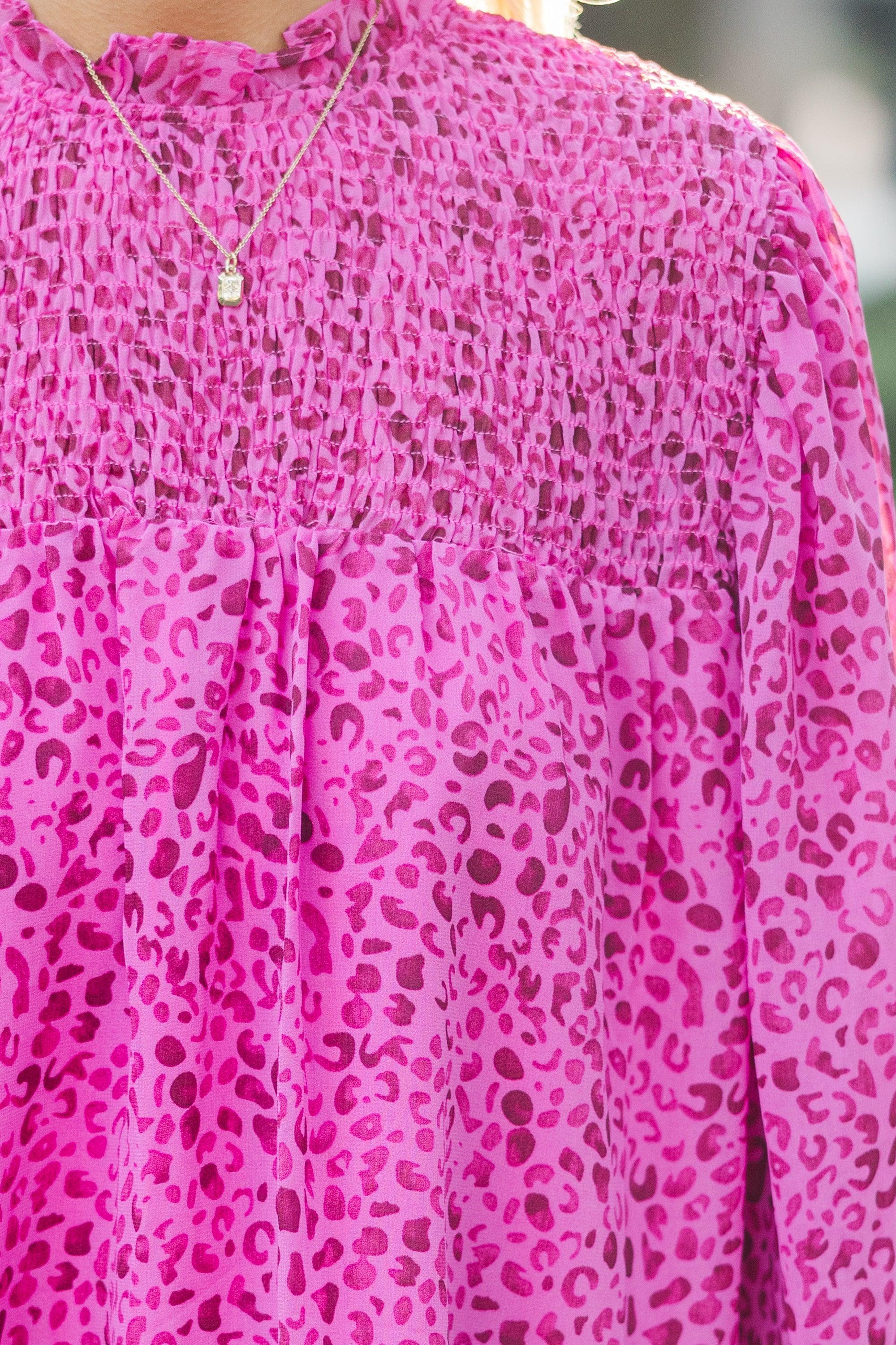 Check You Out Magenta Purple Leopard Blouse Female Product Image