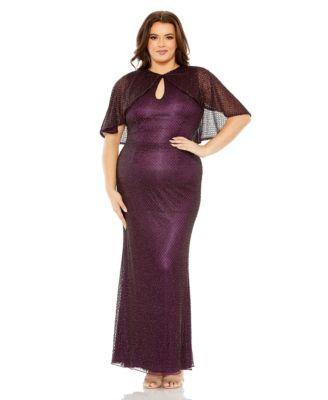 Mac Duggal Womens Plus Size Sequin Cape Sleeve Gown Product Image