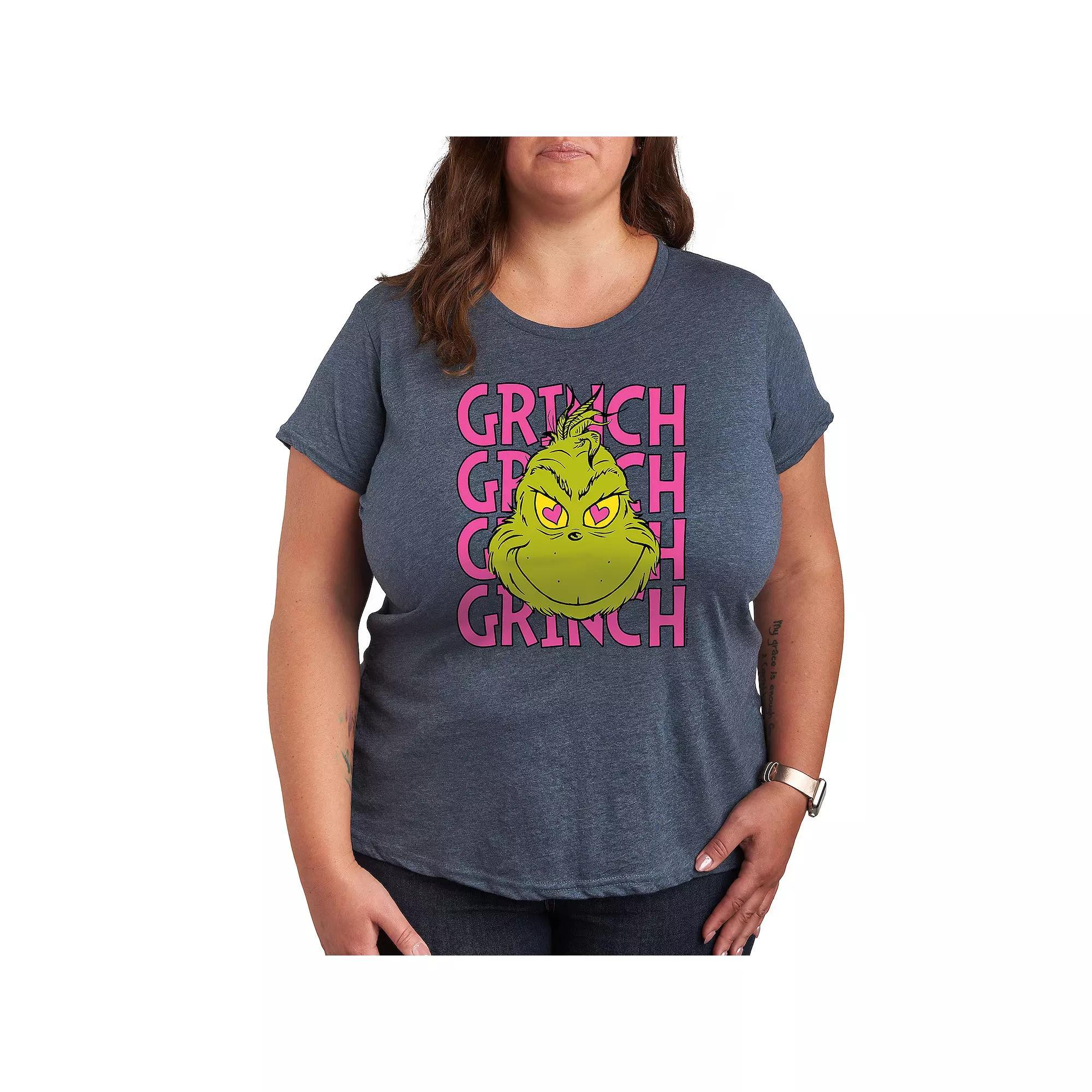 Plus Grinch Stacked Graphic Tee, Women's, Size: 3XL, Grey Blue Product Image