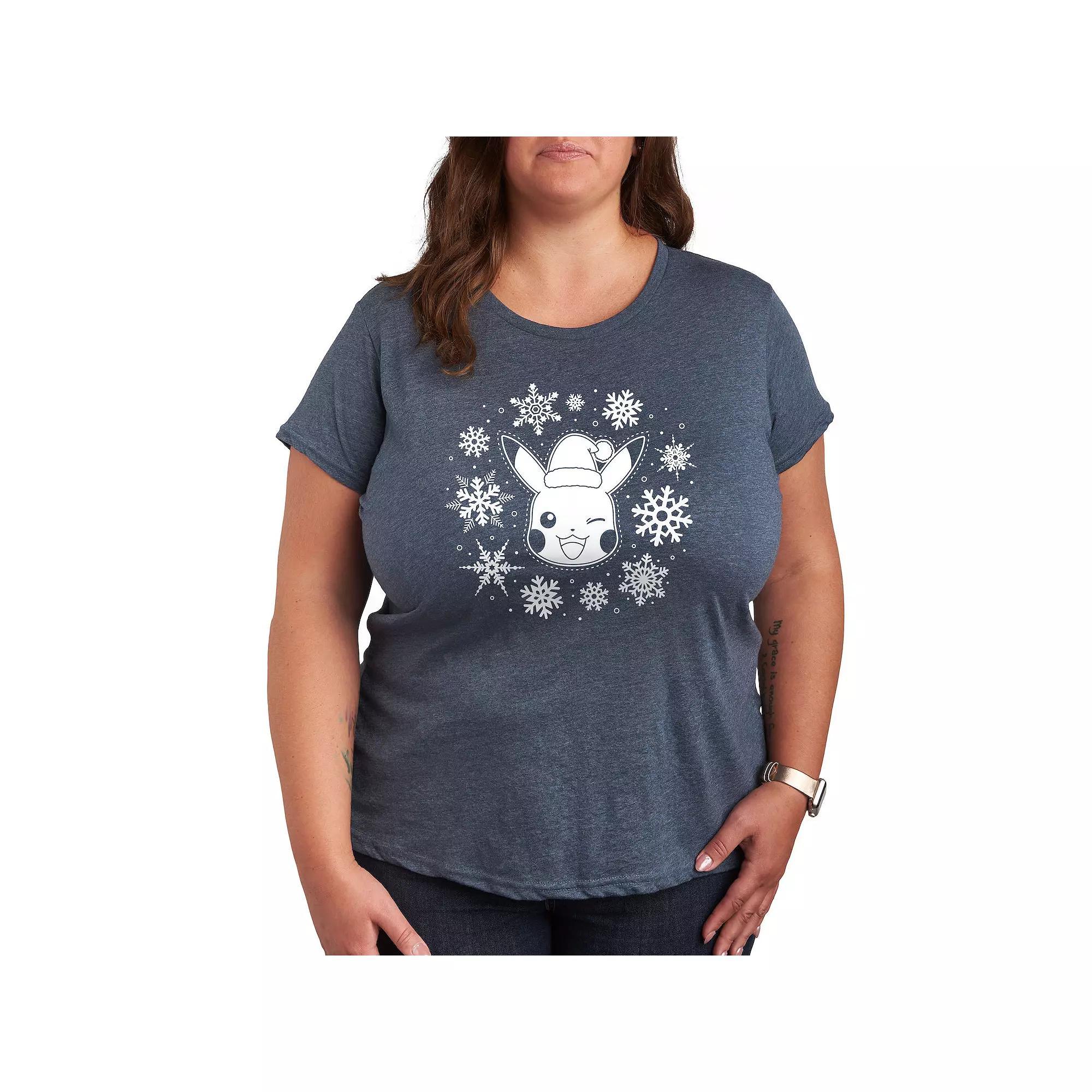 Plus Pokemon Pikachu Snowflakes Graphic Tee, Women's, Size: 4XL, Grey Blue Product Image