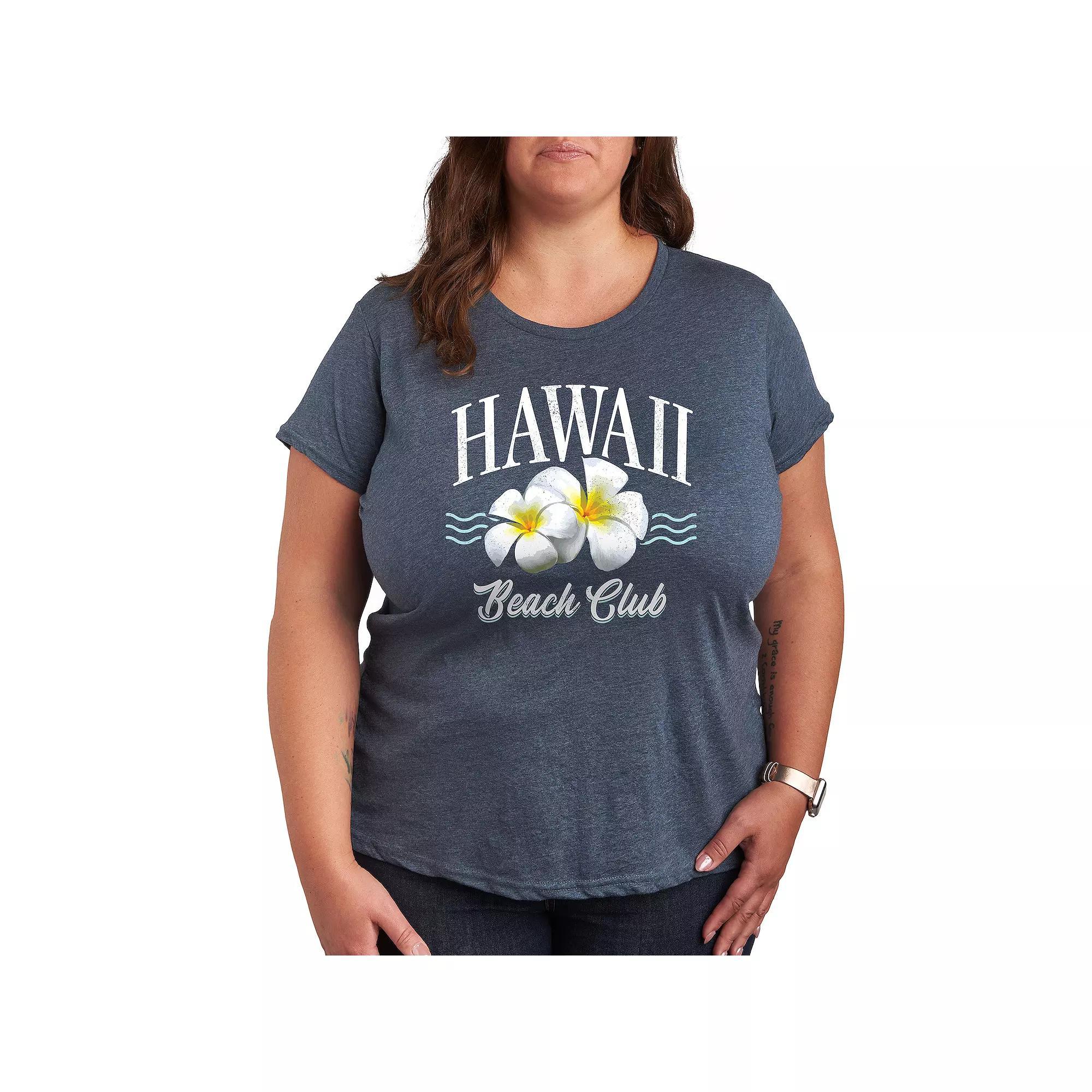 Plus Hawaii Beach Club Graphic Tee, Women's, Size: 2XL, Grey Blue Product Image