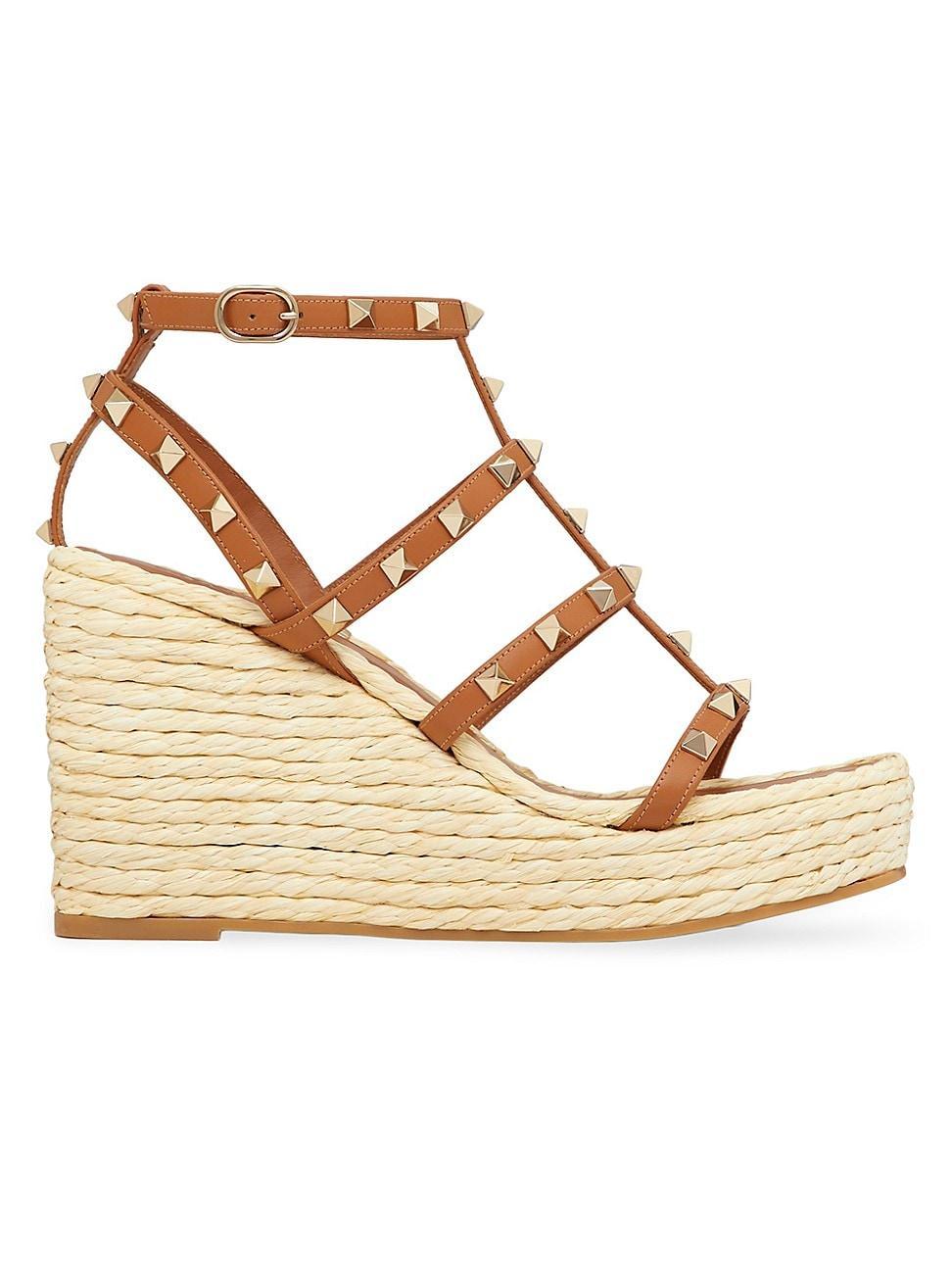 Womens Rockstud Wedge Sandals With Calfskin Straps 95MM Product Image