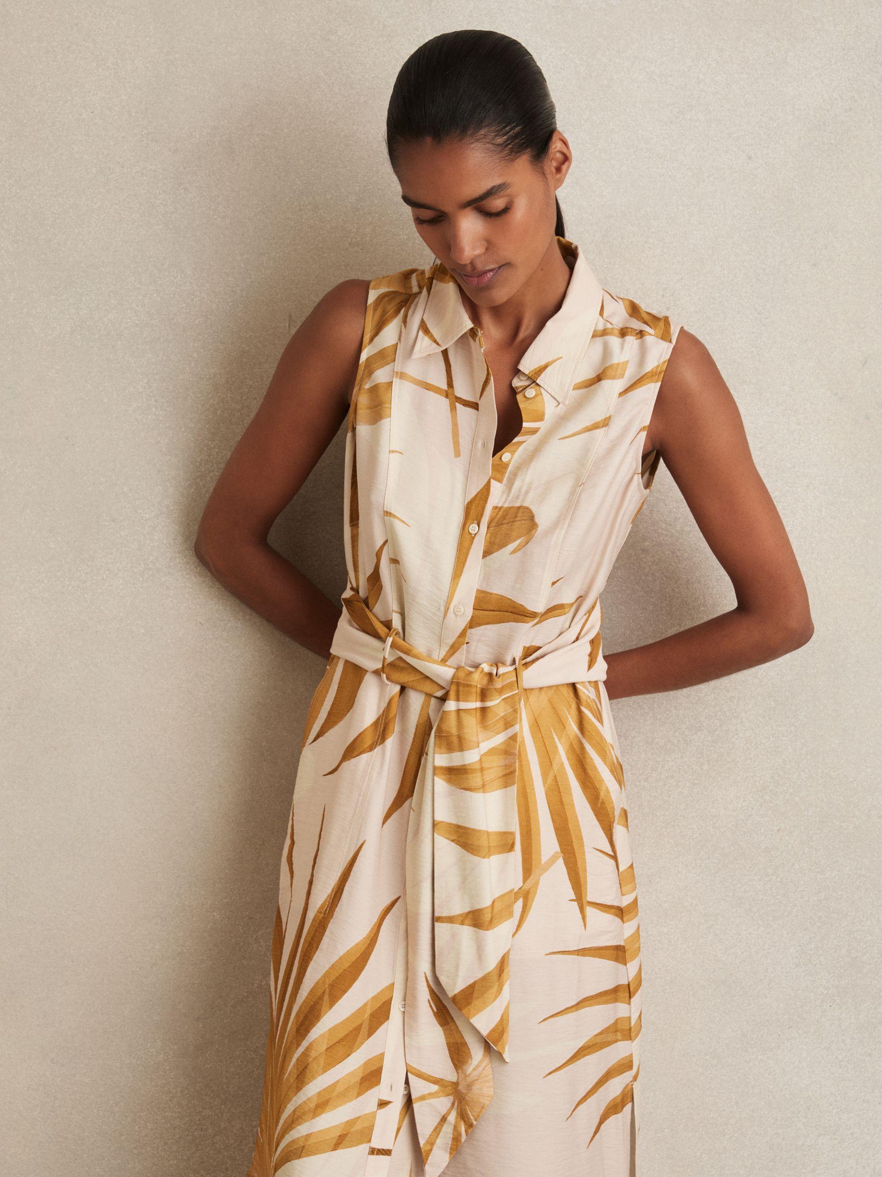 Petite Cotton Craft-Stitch Shirred Midi Dress in Khaki Product Image