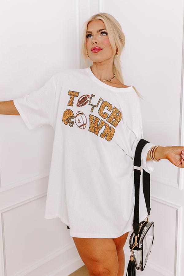 The Final Touch Down Sequin Oversized Tee in White Curves Product Image