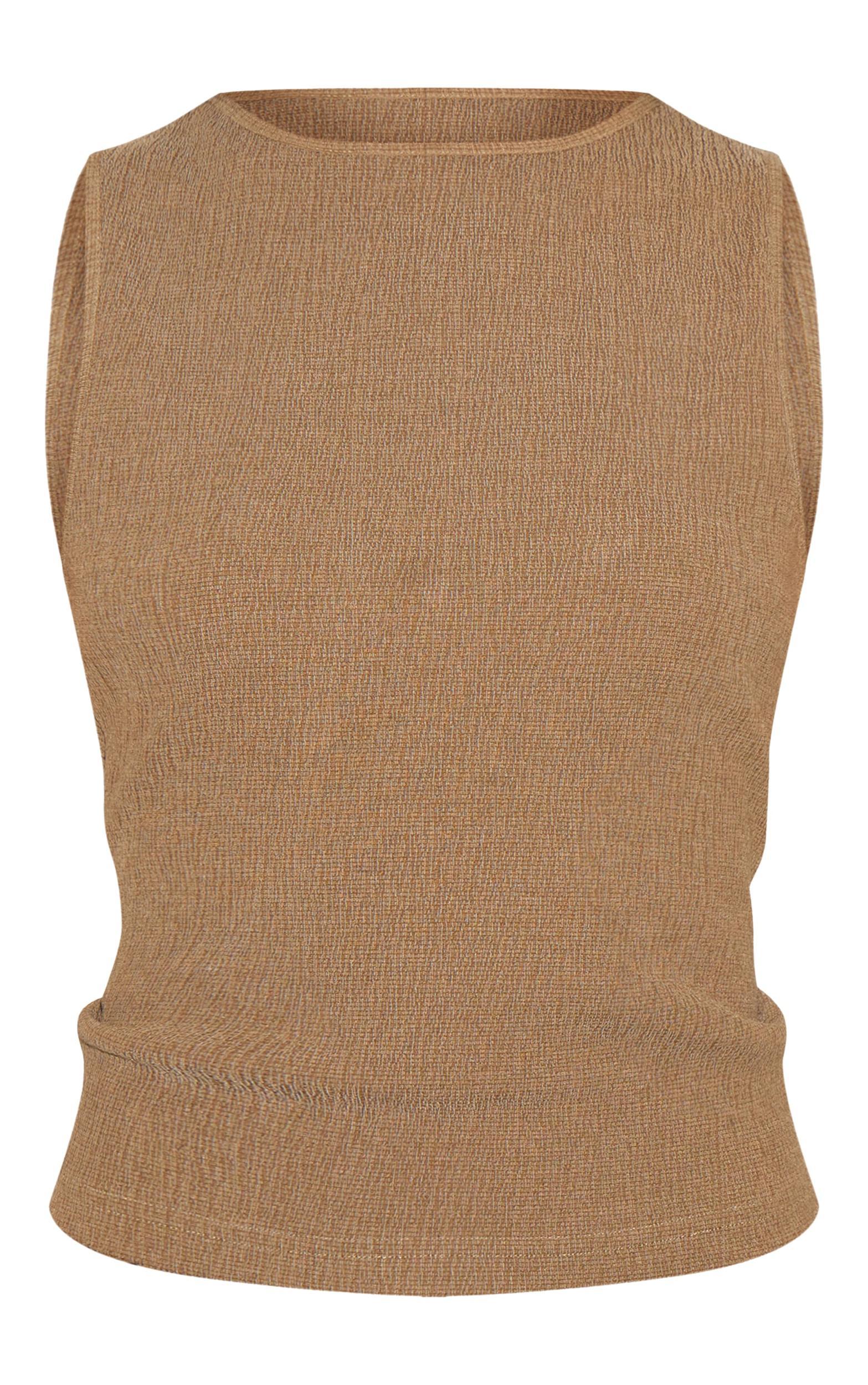 Mushroom Textured Boat Neck Sleeveless Top Product Image