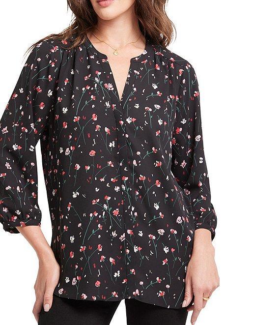 NYDJ Pintuck Woven Billowy Split Round Neckline Pleated Blouse Product Image