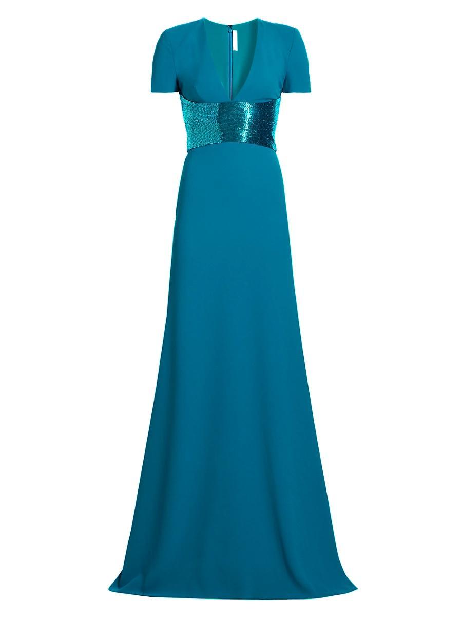 Womens Sequined-Waist Short-Sleeve Gown Product Image