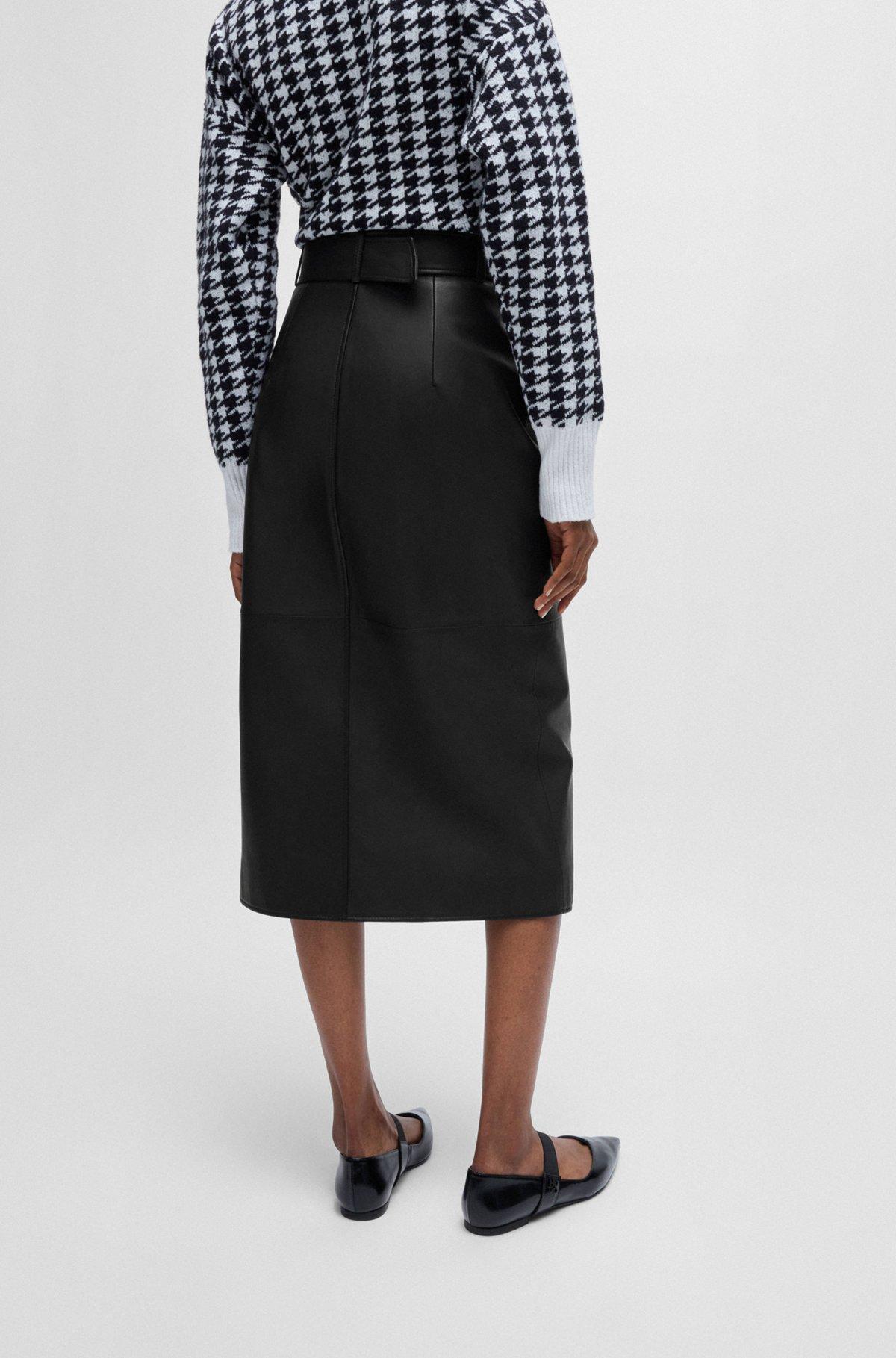 Leather midi skirt with zips and belt Product Image