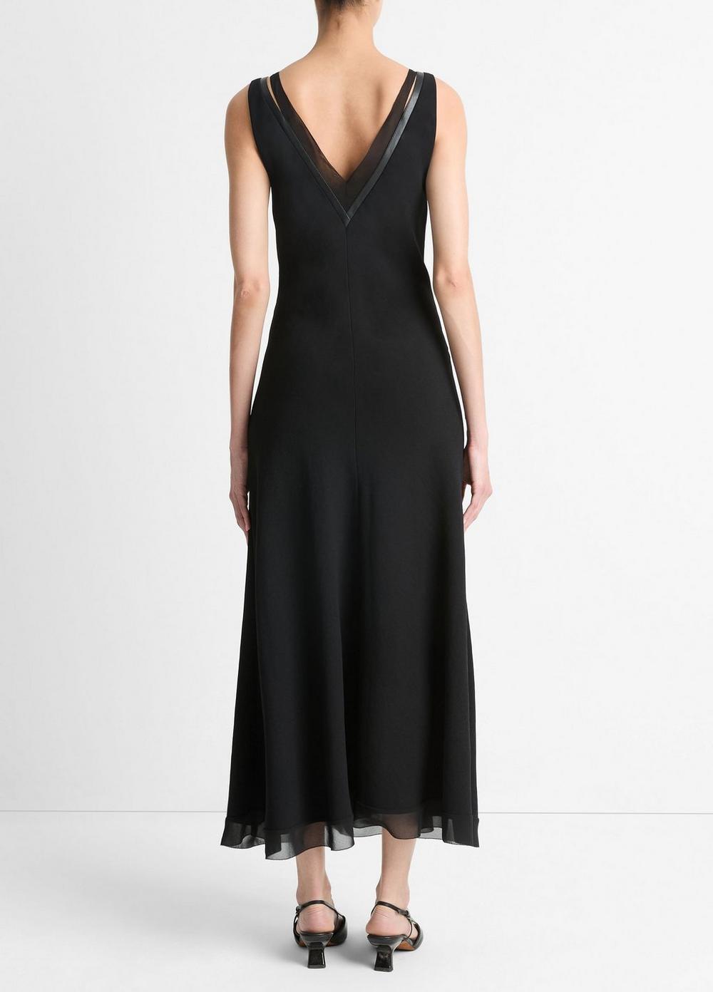 Chiffon and Faux-Leather Layered Slip Dress Product Image