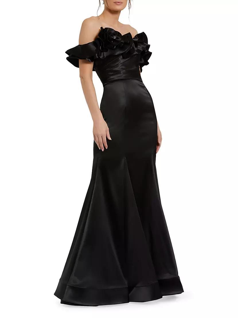 Satin Ruffled Off-The-Shoulder Mermaid Gown Product Image