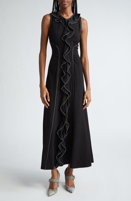 ULLA JOHNSON Lille Topstitched Long Sleeveless Ruffle Dress In Noir Product Image