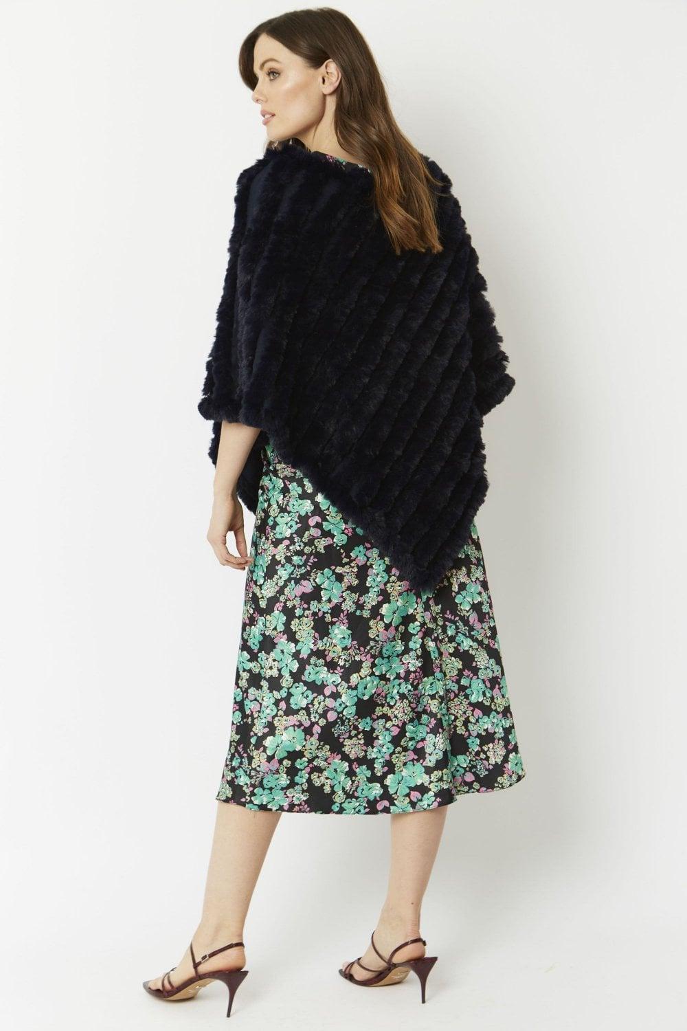 Navy Faux Fur Poncho Product Image