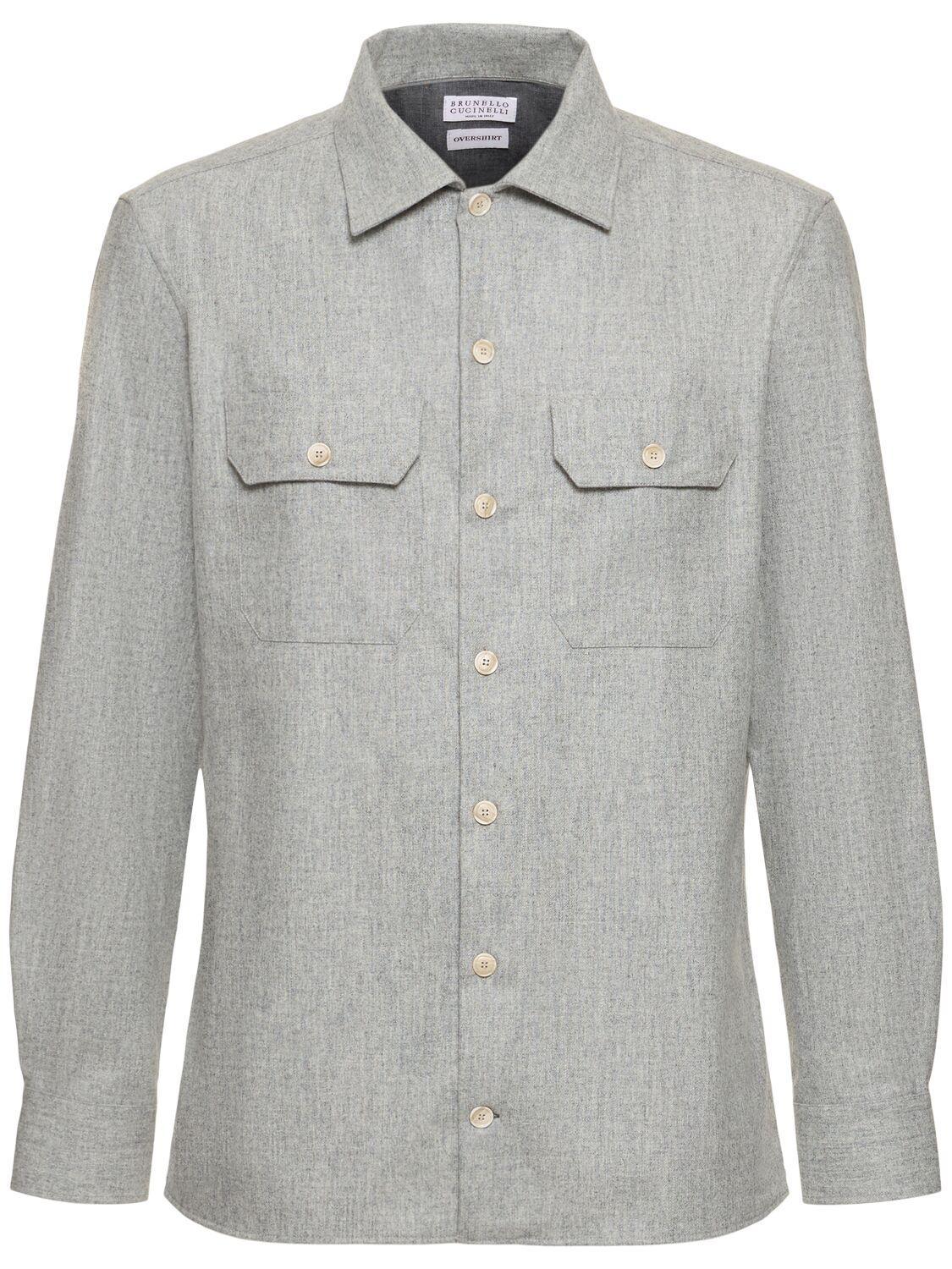 BRUNELLO CUCINELLI Wool Flannel Overshirt In Gris Claro Product Image