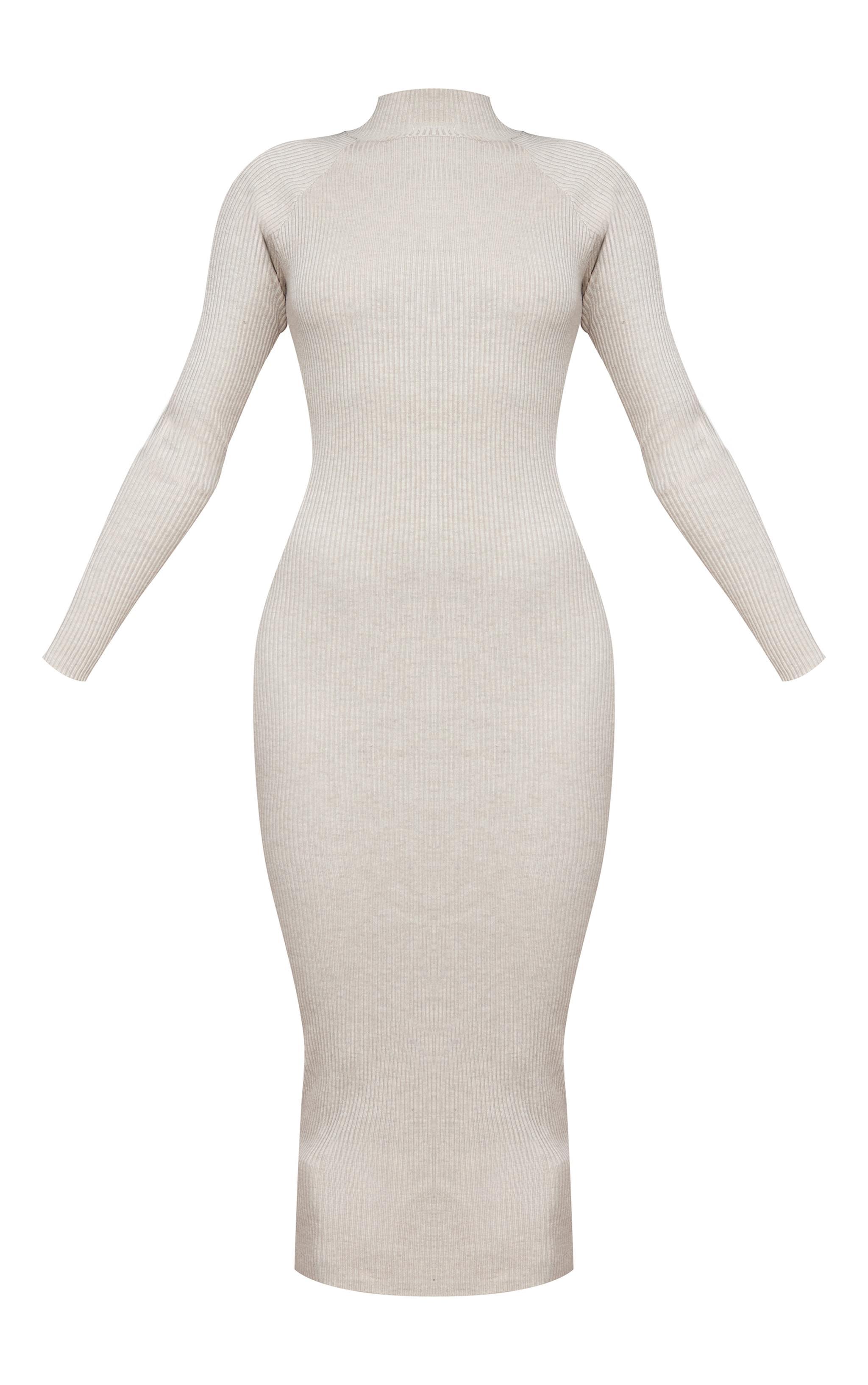 Stone Turtle Neck Knitted Bodycon Maxi Dress Product Image