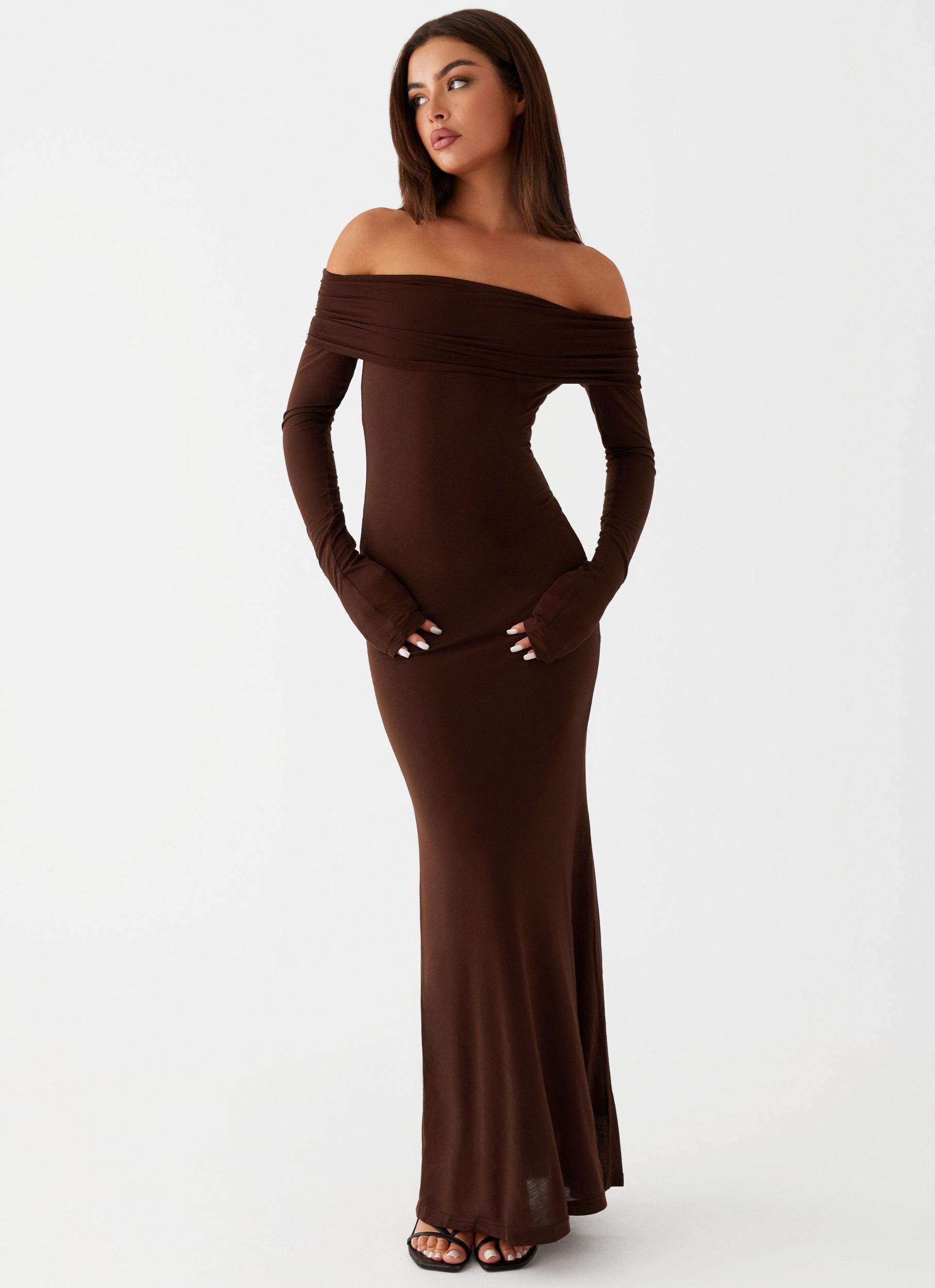 Cocoa Long Sleeve Maxi Dress - Chocolate Product Image