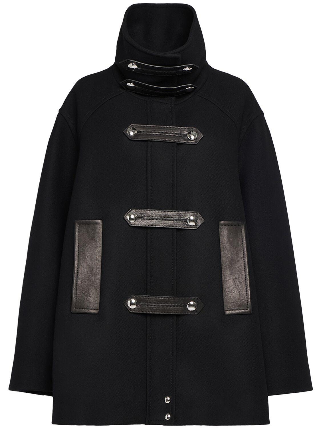 KHAITE Melbo Leather-trimmed Wool Coat In Black Product Image