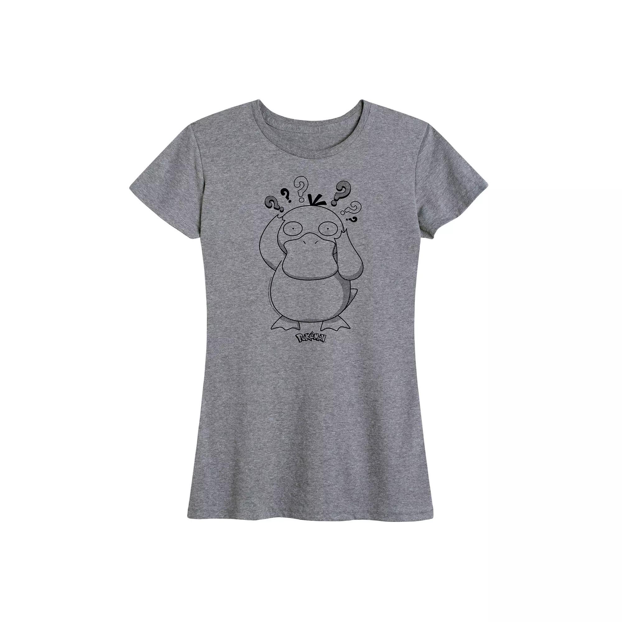 Women's Pokemon Psyduck Pattern Graphic Tee, Size: Small, Grey Gray Product Image