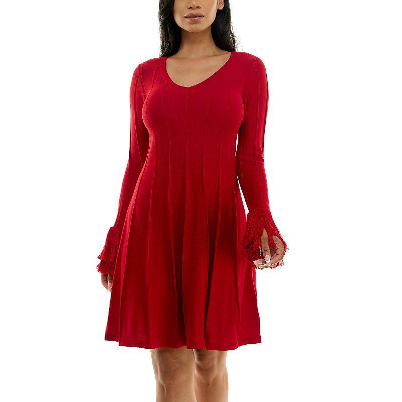 Women's Nina Leonard A-Line Fringe Sweater Dress, Size: Large, Red Product Image