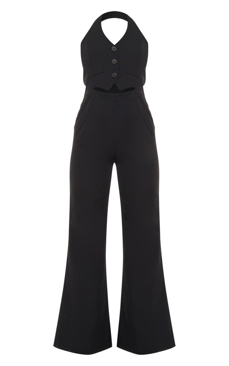 Black Halterneck Tailored Vest Jumpsuit Product Image