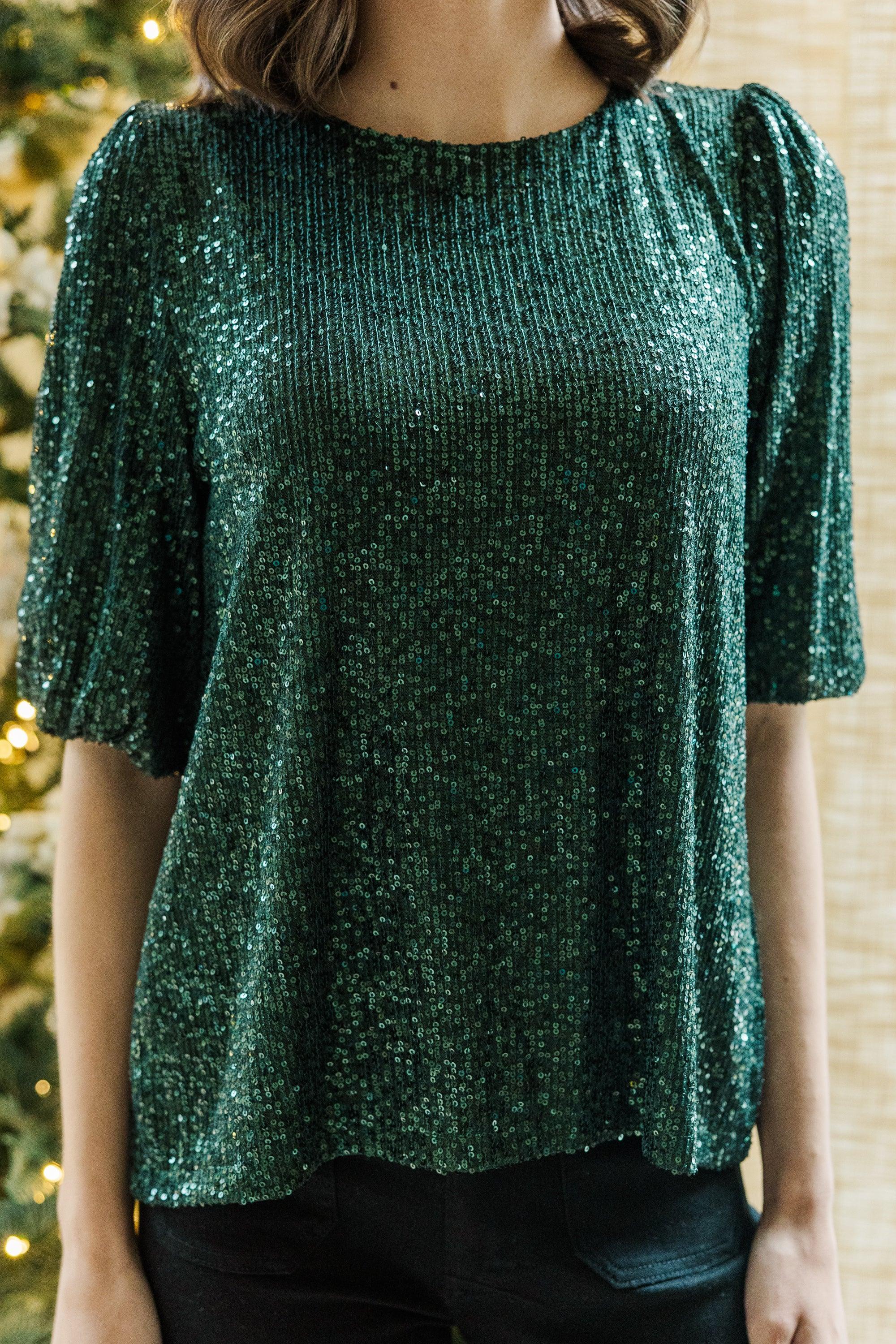 Under The Lights Emerald Sequin Blouse Female Product Image