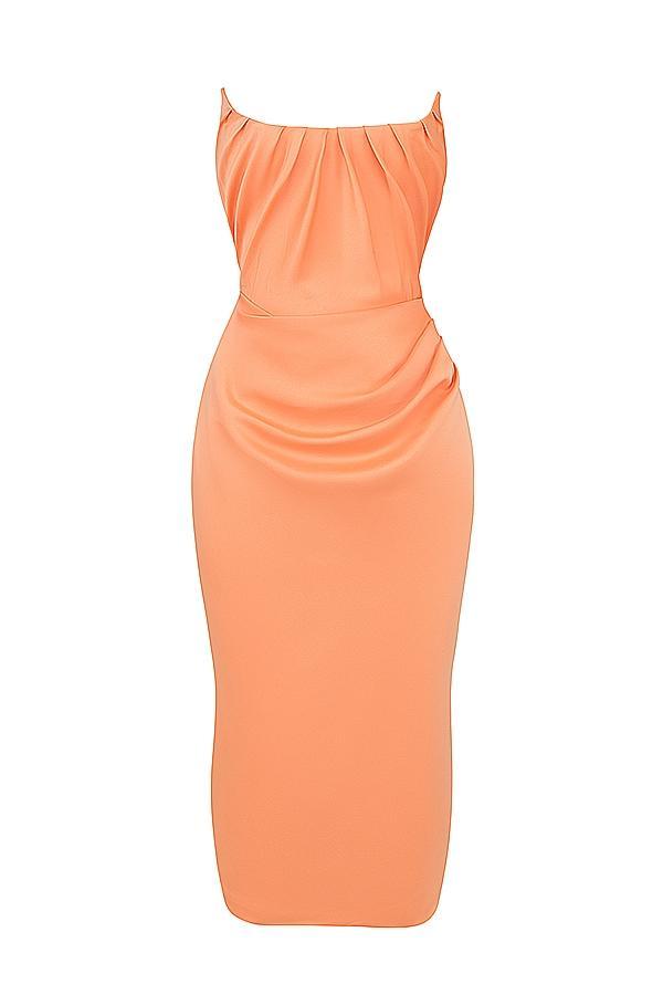 Alora  tangerine strapless corset midi dress Product Image