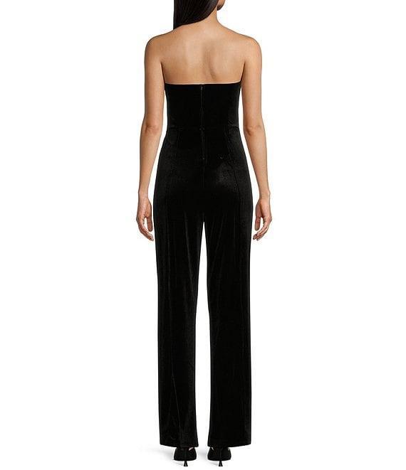 Honey and Rosie Strapless V-Neck Stretch Velvet Jumpsuit Product Image