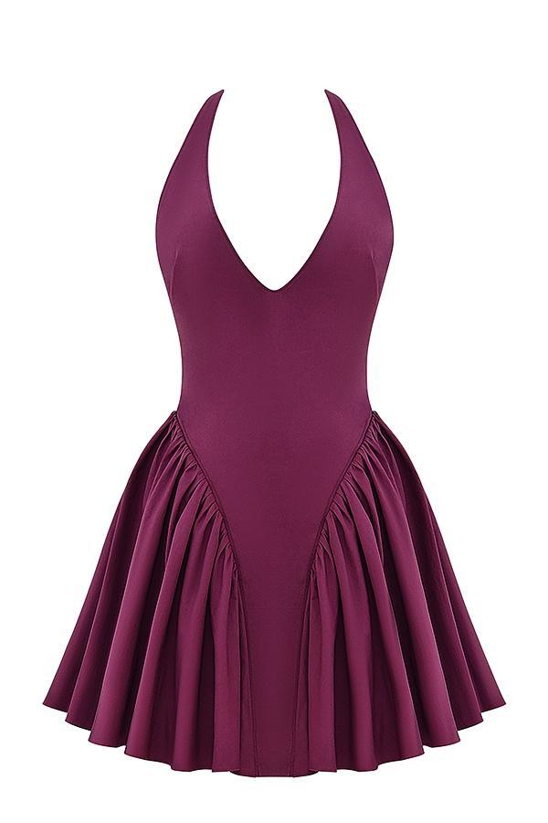 Valentia  wine halter mini dress Product Image