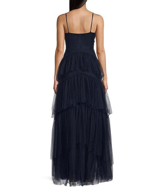 Next Up Twist Front Cut-Out Tiered Tulle Long Dress Product Image