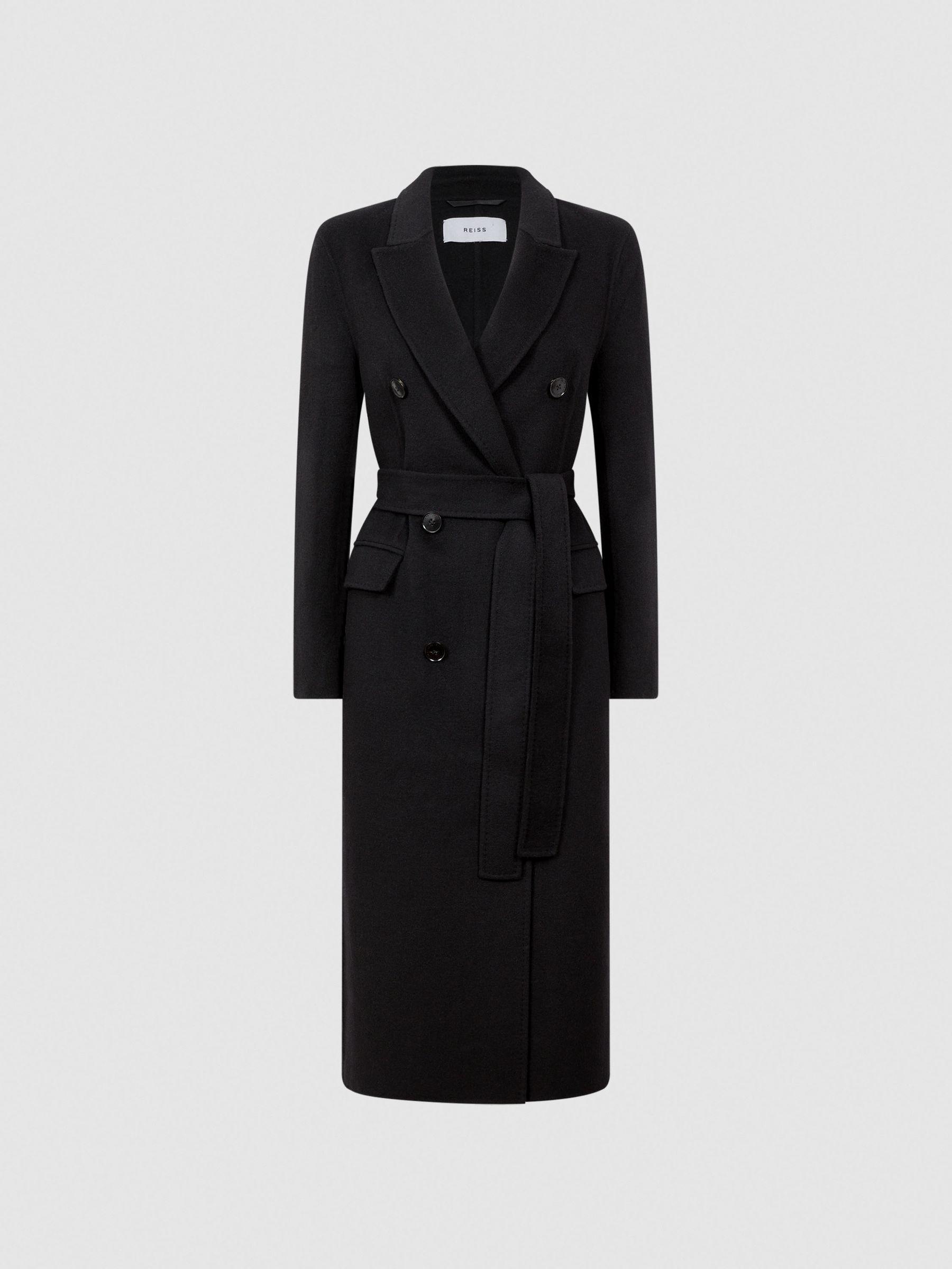 Relaxed Wool Blend Blindseam Belted Coat in Black Product Image