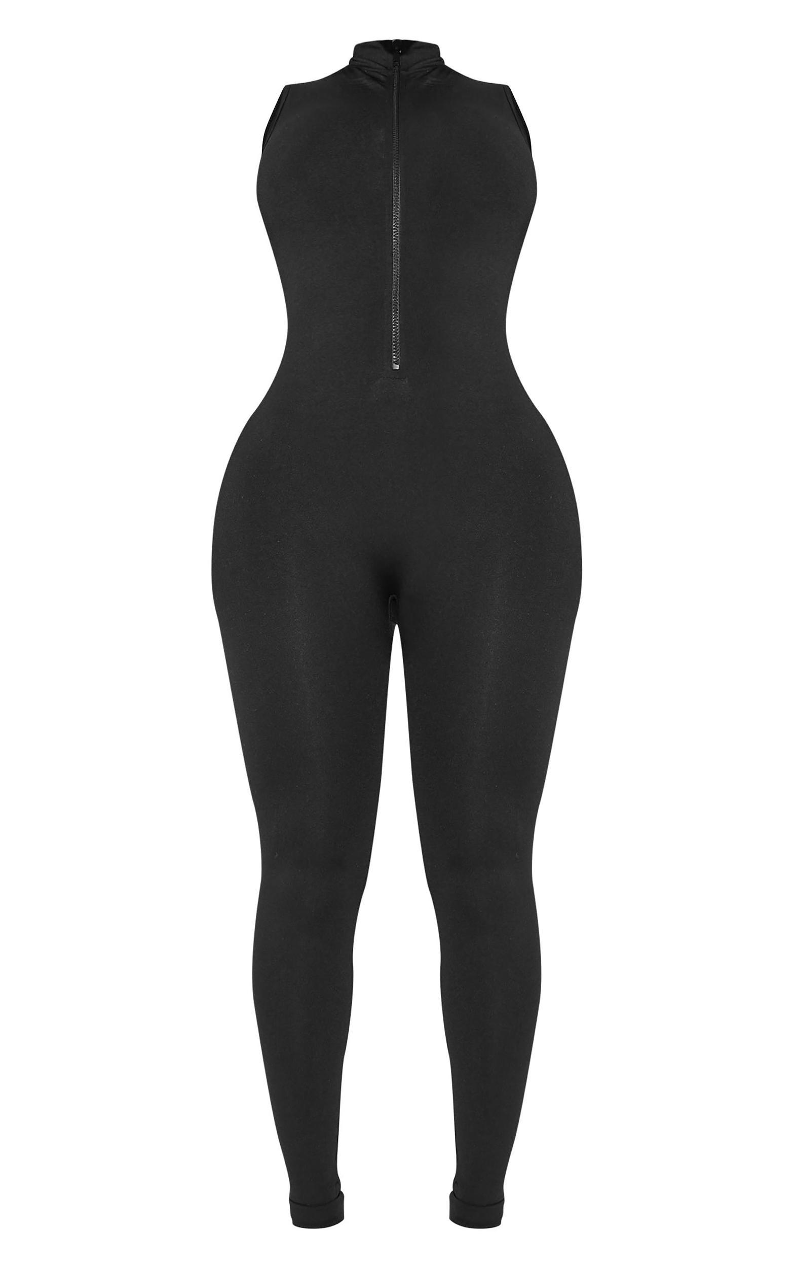 Shape Black Stretch Seamless Zip Front Sleeveless Jumpsuit Product Image
