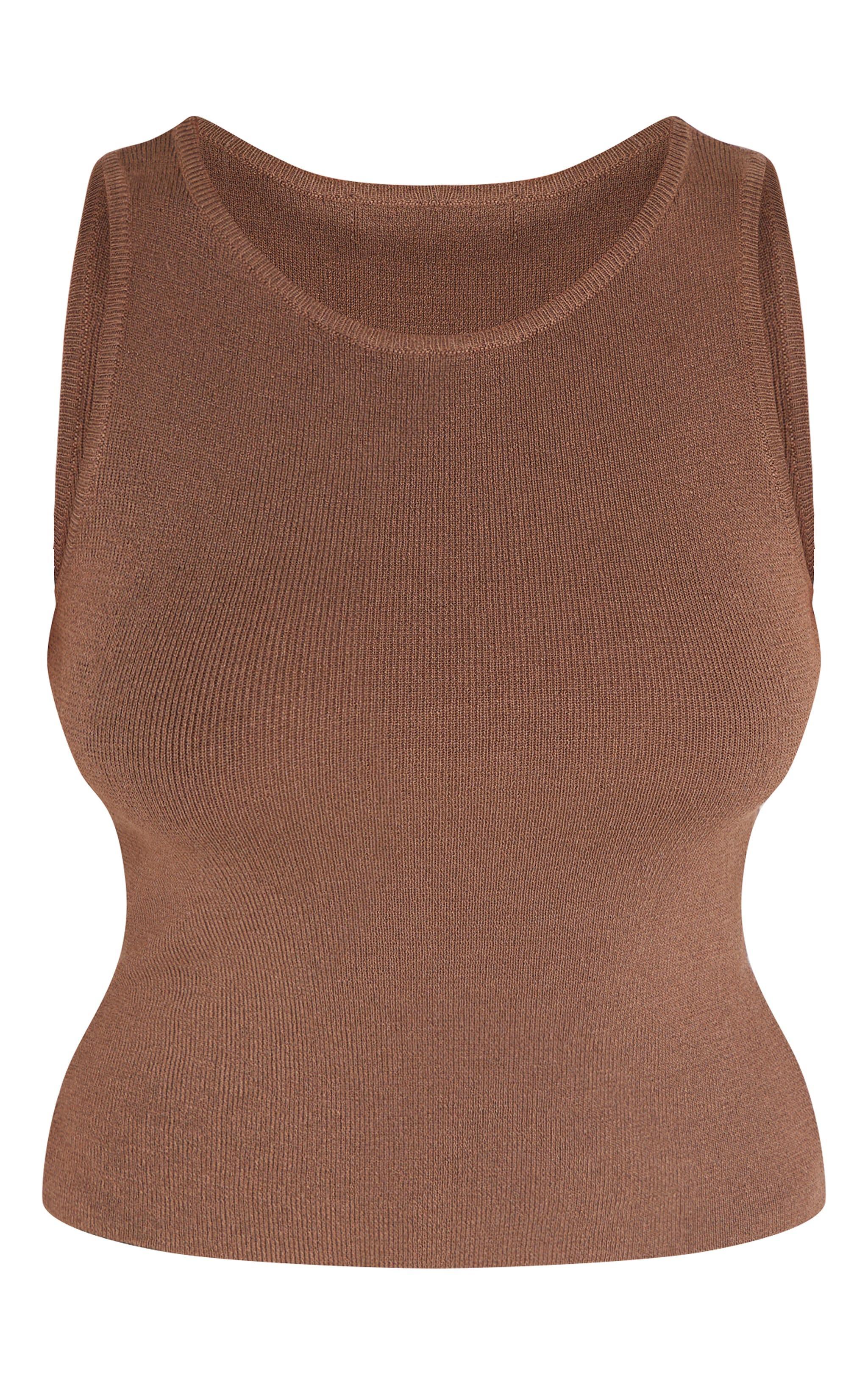 Mocha Fine Knit  Racer Neck Top Product Image