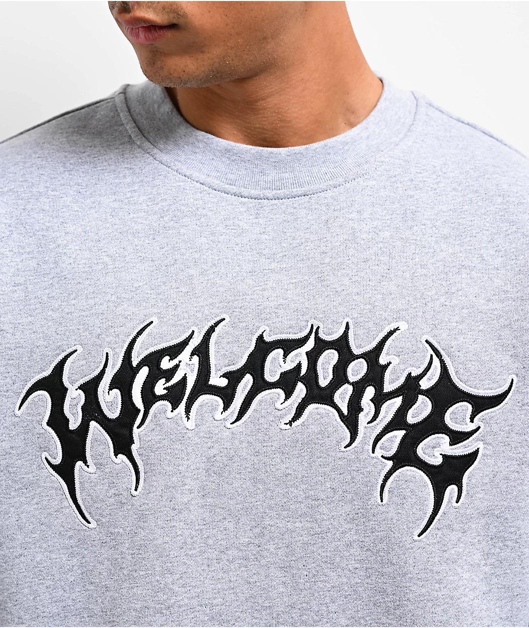 Welcome Barb Applique Heather Grey Crewneck Sweatshirt Product Image