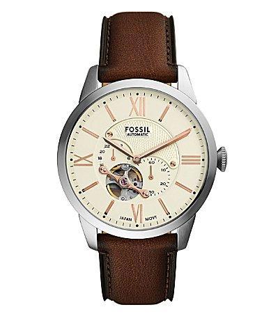 Fossil Mens Townsman Multifunction Deep Brown Leather Strap Watch Product Image