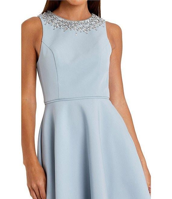 Mac Duggal Crepe Beaded High Neck Sleeveless High-Low Ball Gown Product Image