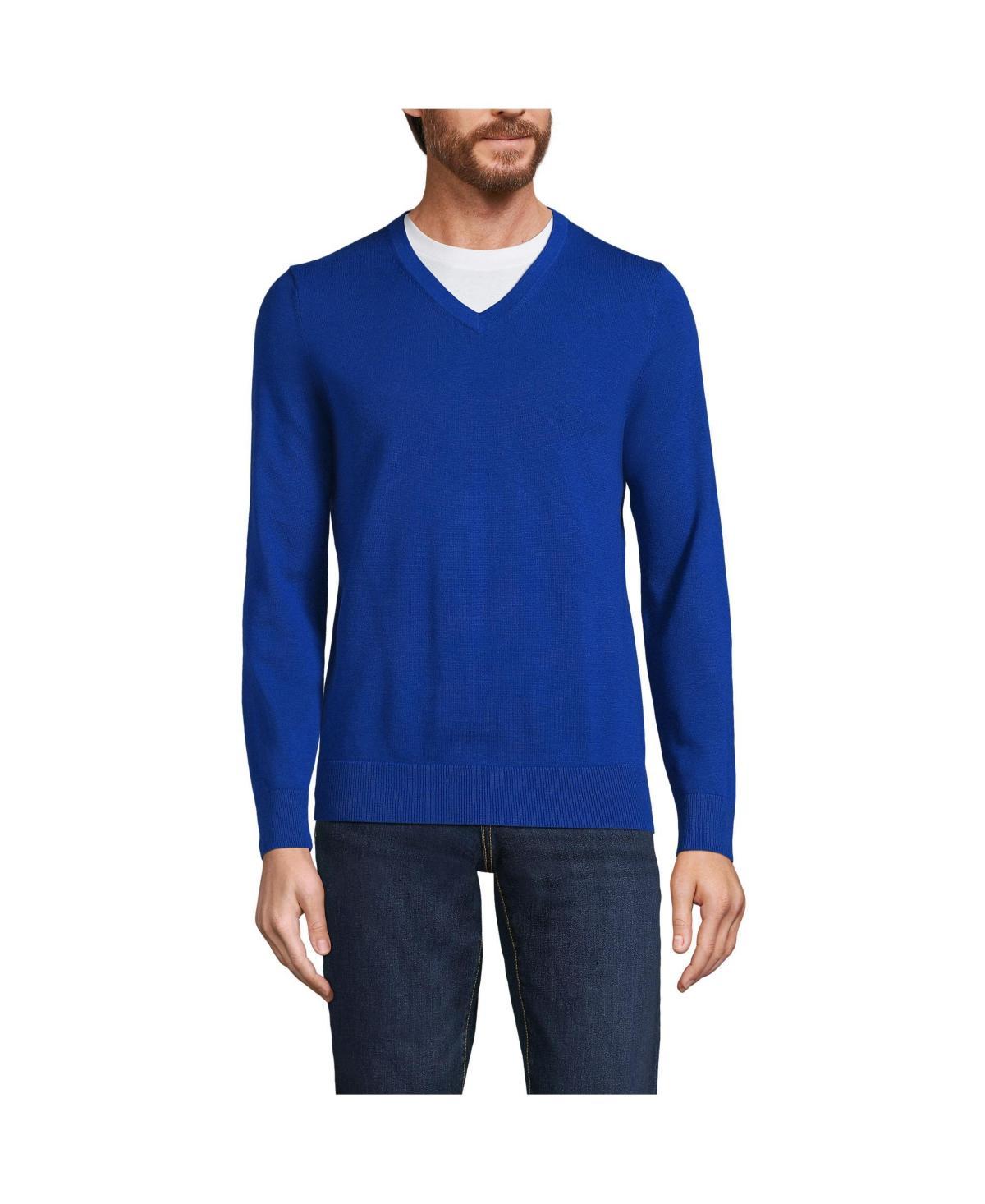 Mens Lands End Fine Gauge Cotton V-Neck Sweater Product Image