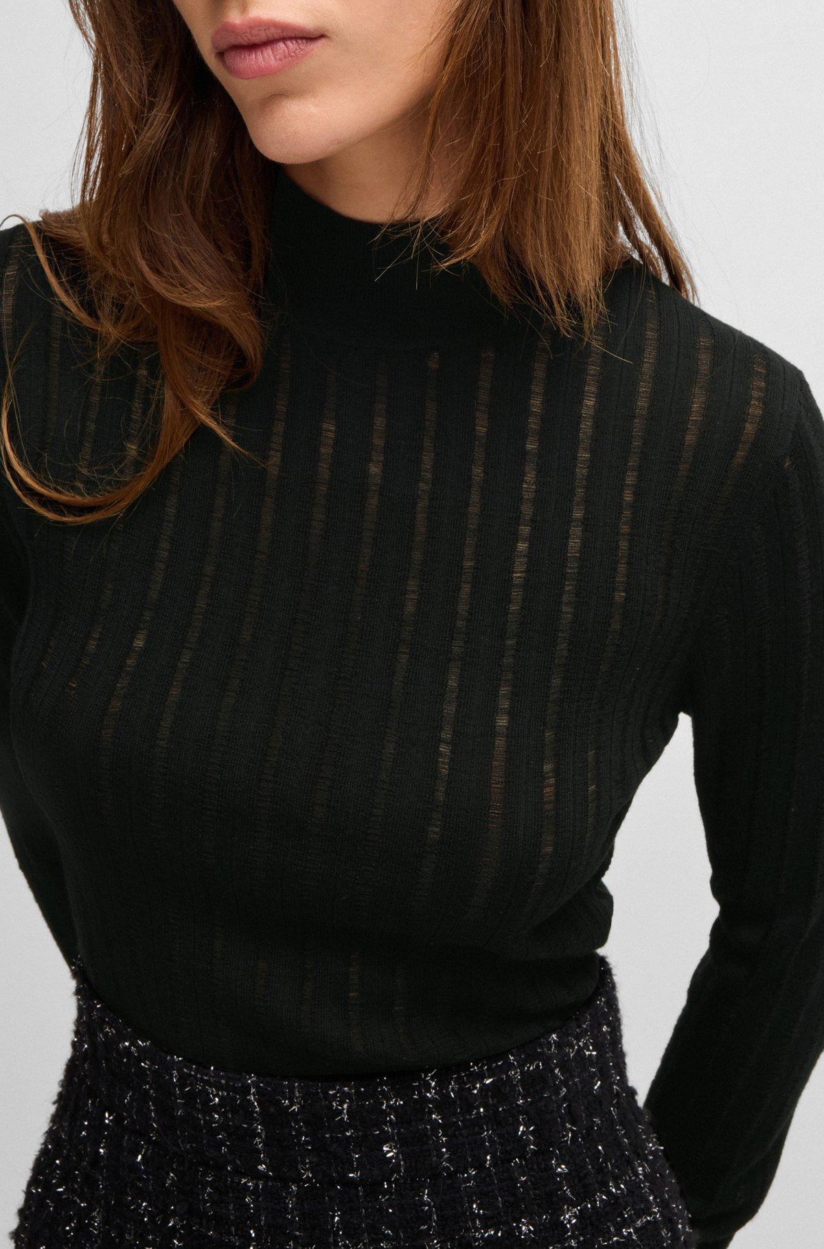 BOSS - Wool sweater with structured stripes - Black Product Image