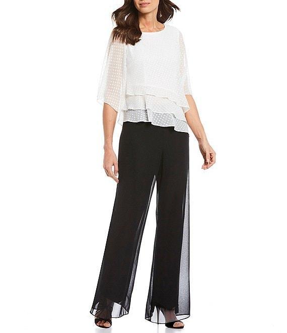 Alex Evenings Georgette Chiffon Wide Leg Mid Rise Flowy Pants Product Image