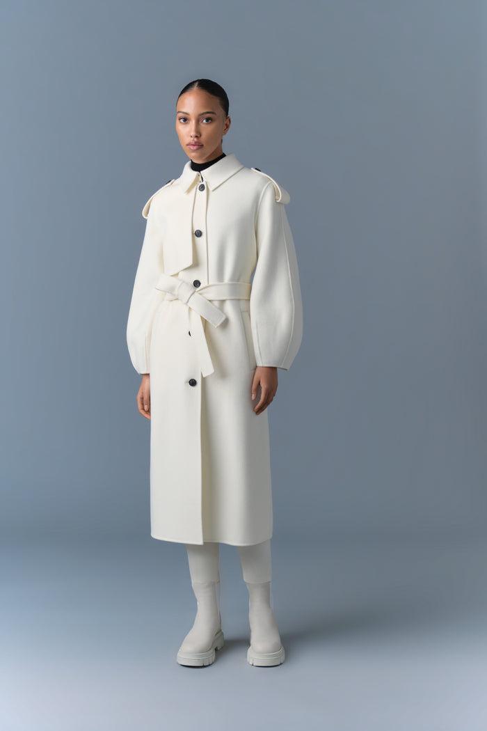 Mackage Womens Ceyla Double-Face Wool Coat with Sash Belt - Cream Product Image