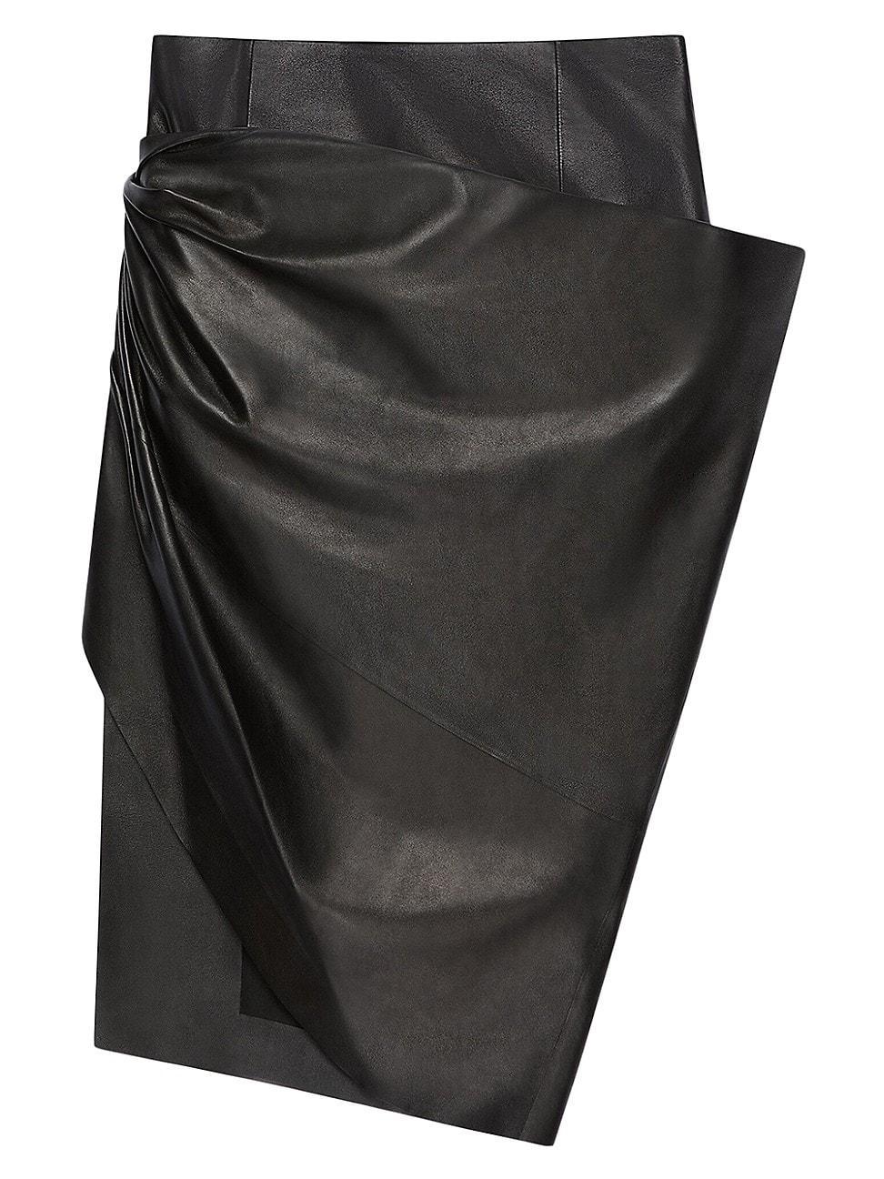 Womens Asymmetric Draped Skirt in Leather Product Image